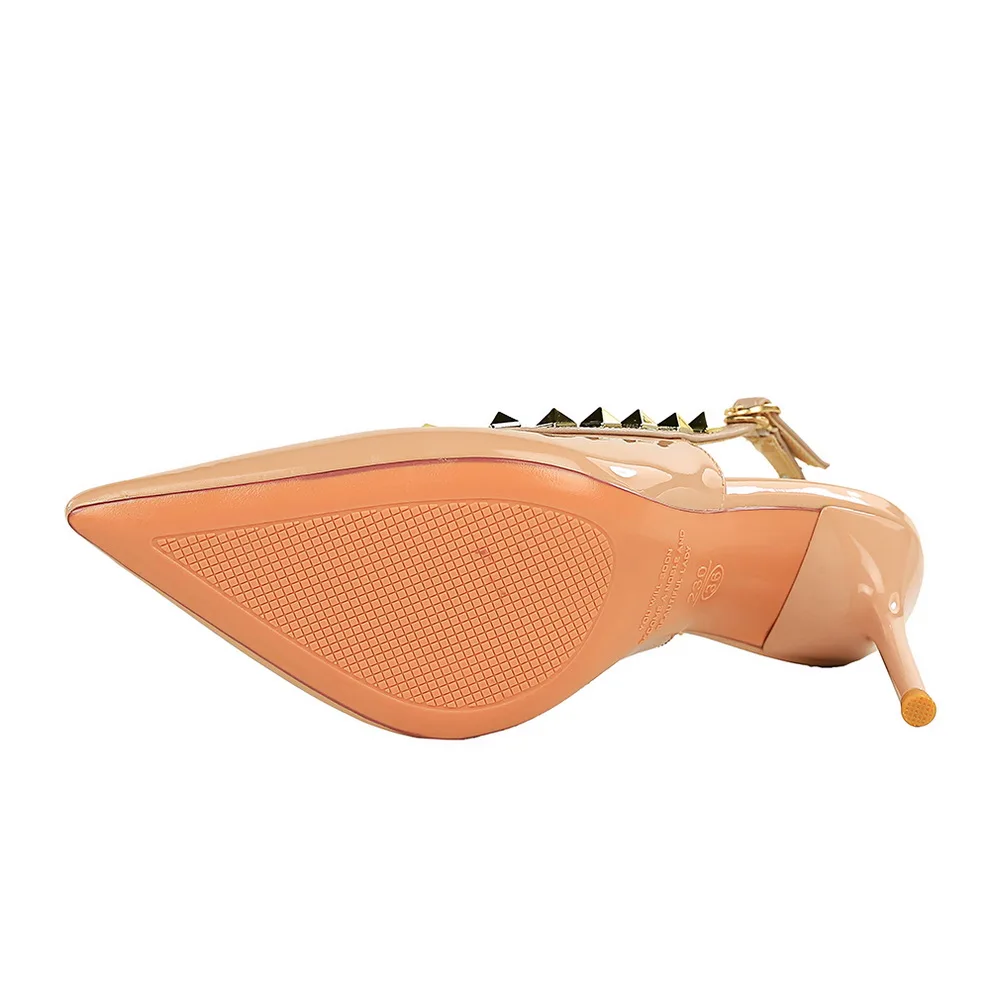 Women 9.5cm High Heels Lady Patent Leather Studded Stiletto Heel Single Ankle Strap Heels Pumps Female Breathable Dance Shoes image 3