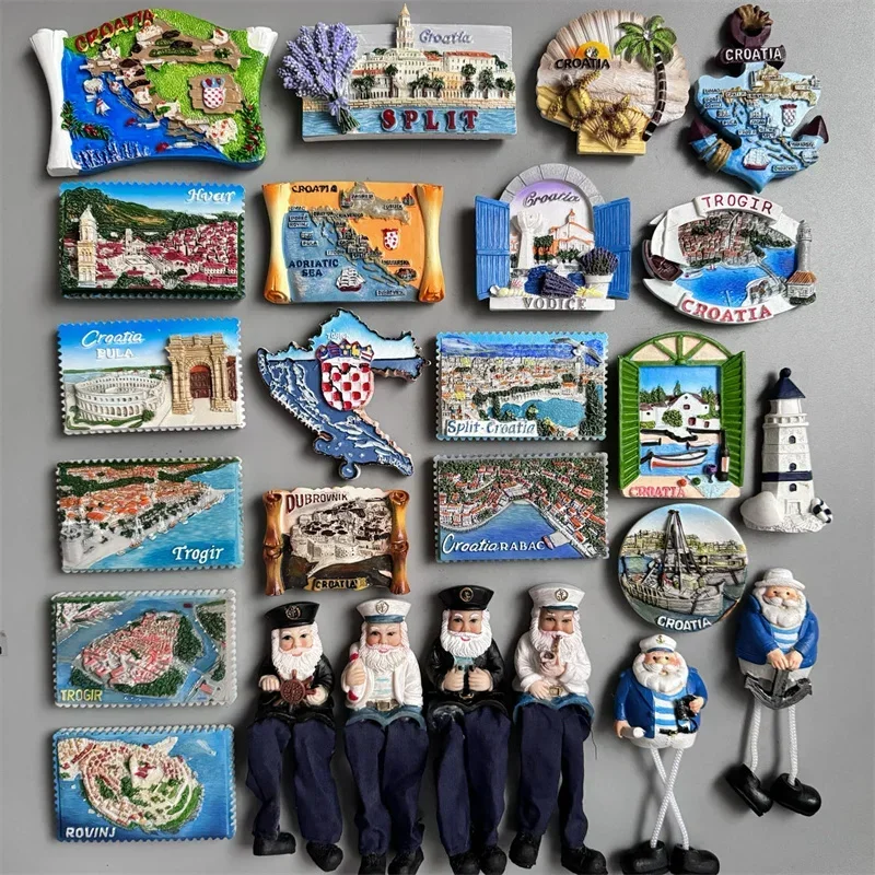 Imán para nevera Croacia, recuerdo turístico Kroatie, Trogir dividido mediterráneo, Hvar Trogir, pegatinas magnéticas para nevera, mapa de Croacia