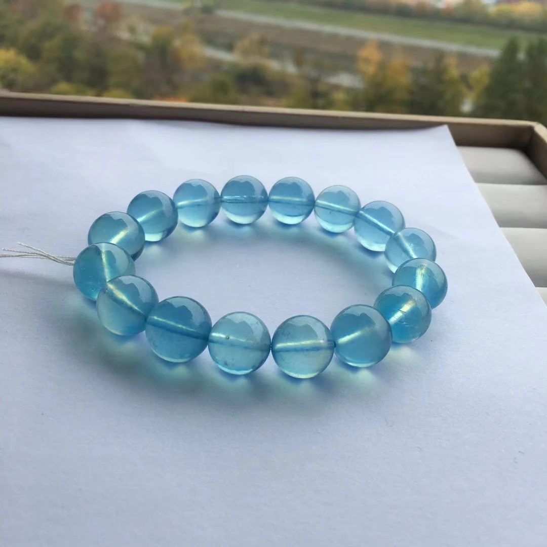 Natural Deep Blue Aquamarine Round Beads Bracelet 13mm Women Men Gift Fashion Brazil Deep Blue Aquamarine Jewelry AAAAA