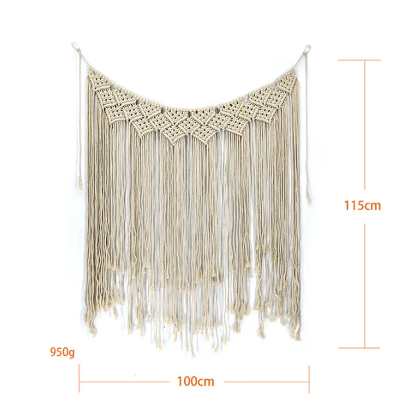Tapiz bohemio hecho a mano, cortina rústica de macramé para boda, telón colgante de pared artesanal, telón de fondo de algodón Vintage para fiesta,