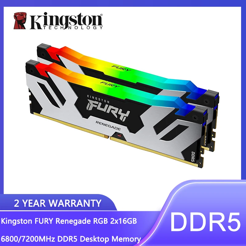 Kingston FURY Renegade RGB 2x16GB 7200 7600 8000MT/s DDR5 DIMM Desktop Memory (Kit of 2) Intel XMP 3.0 Overclocking Stability