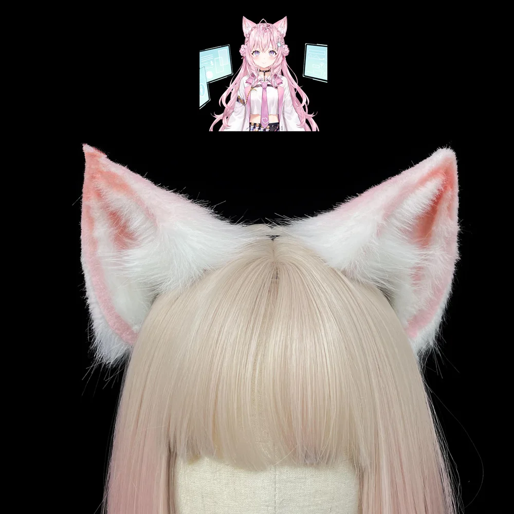 New Hololive Hakui Koyori Cosplay Prop Simulation Pink Fox Ears Hairhoop Headwear Headband Cosplay Costume Accessories