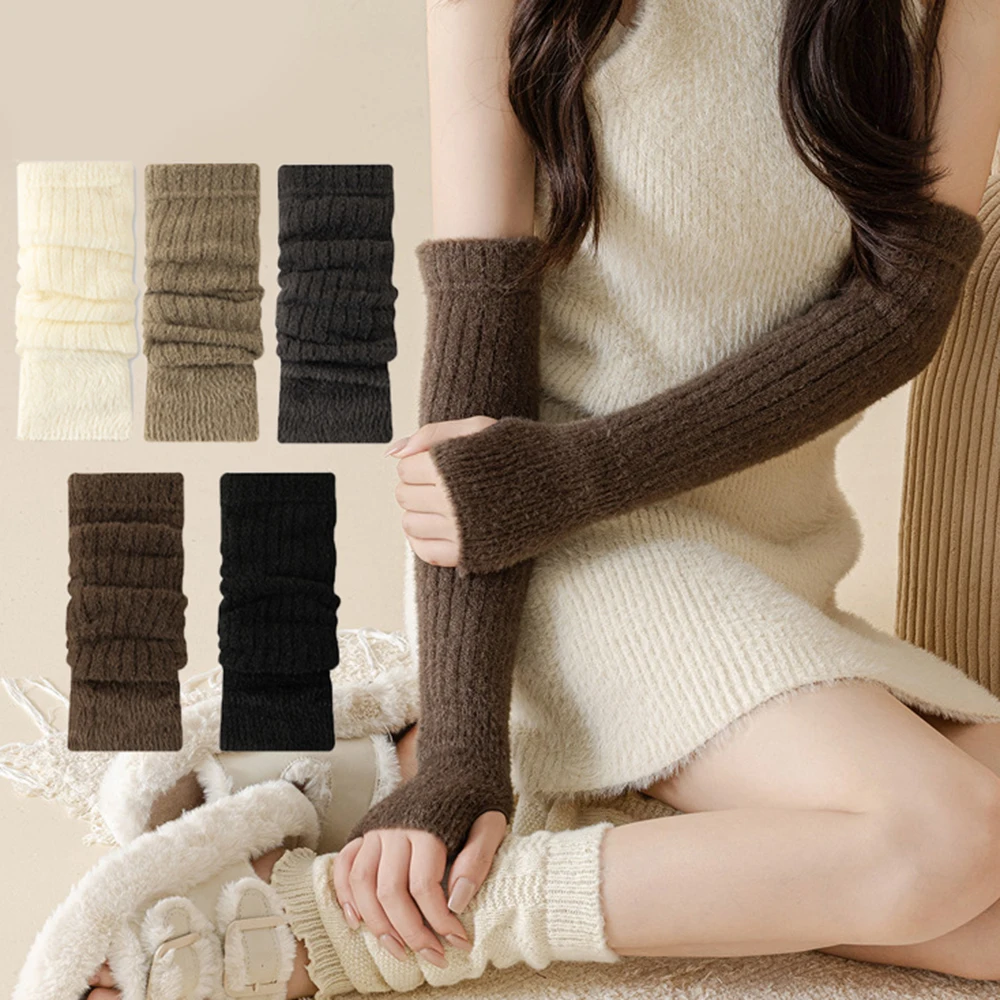 Y2K Fingerless Mittens Women Knitted Gloves Cosplay Anime Gloves Winter Arm Warmers Punk Gothic Harajuku Knit Mitten Arm Sleeves