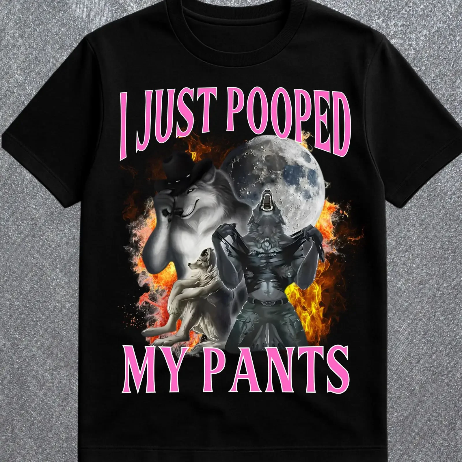 I Just Pooped My Pants Cringe Werewolf Meme T Shirt Sarcastic Offensive Humor Gen Z Gag Cursed Cringy vintage Washed Stretched