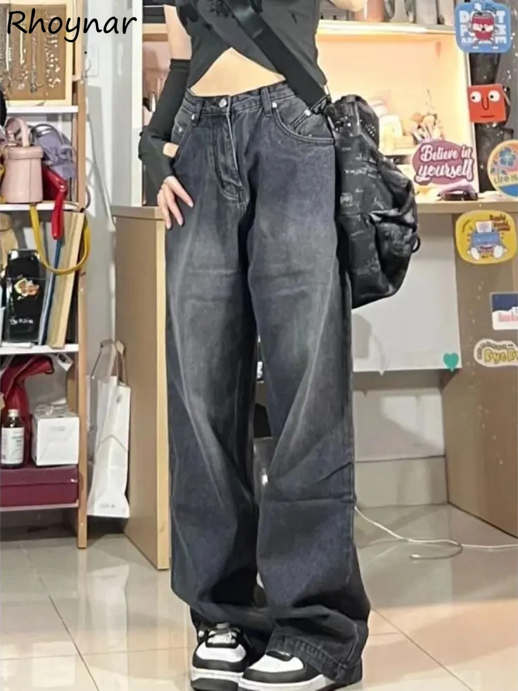 

Basic Long Jeans Women Simple Streetwear Ulzzang All-match Leisure Distressed Washed Vintage American Denim Trousers Chic Trendy