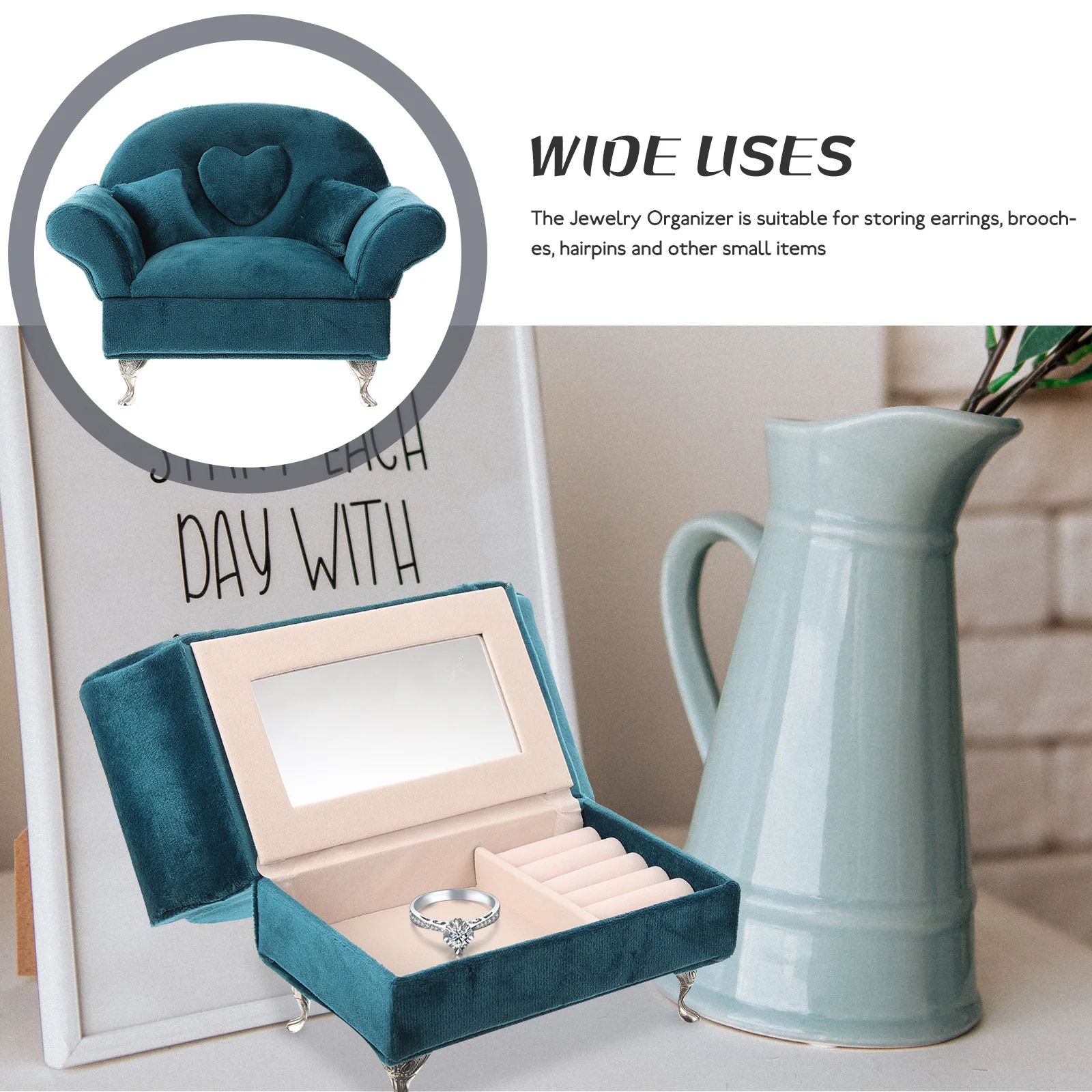 صندوق منظم أريكة على شكل أريكة على شكل حلي صغيرة لتخزين حلية القلادة والقرط وحلقة السفر المحمولة #1