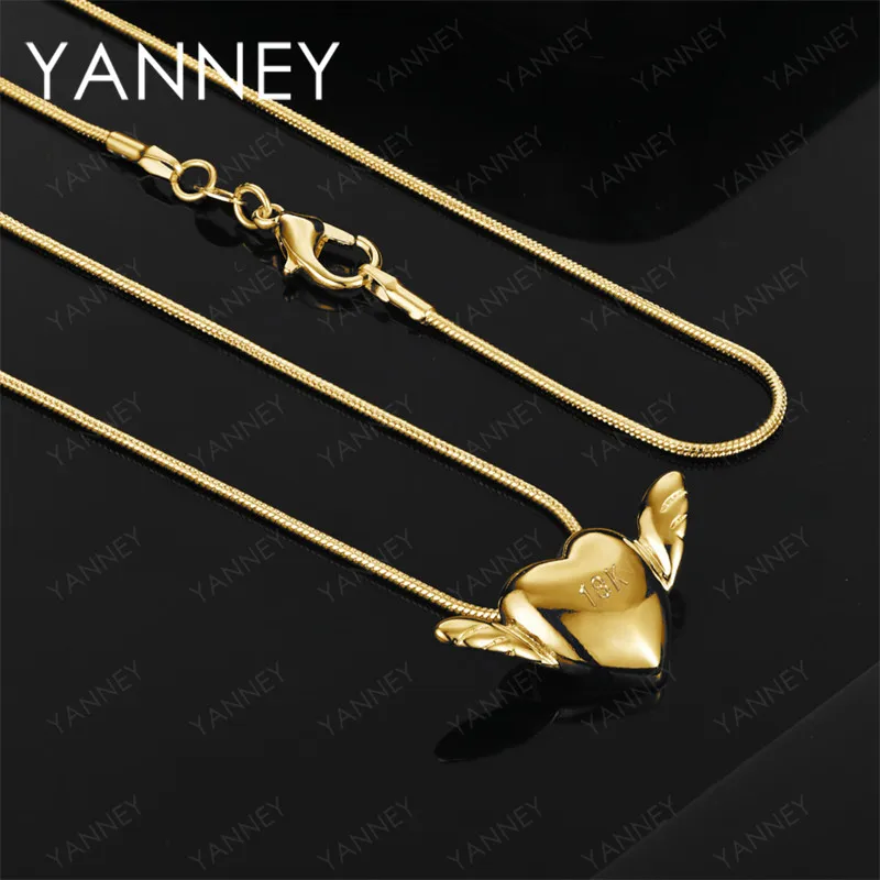

925 Sterling Silver 18K Gold 16-30 Inch Exquisite Heart Wings Pendant Necklace Women's Party Gift Accessories Wedding Jewelry