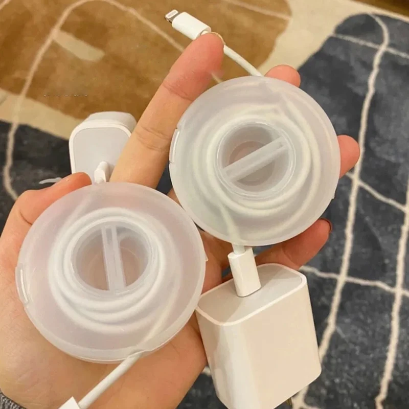 1/2/3pcs Transparent Charging Cord Organizer Portable Charger Cord Holder Round Storage Case Retractable Reel Box Cable Winder