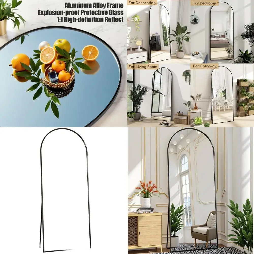 

Зеркало настенное арочное 57 дюймов с подставкой, идеально подходит для спальни или столовой, черное