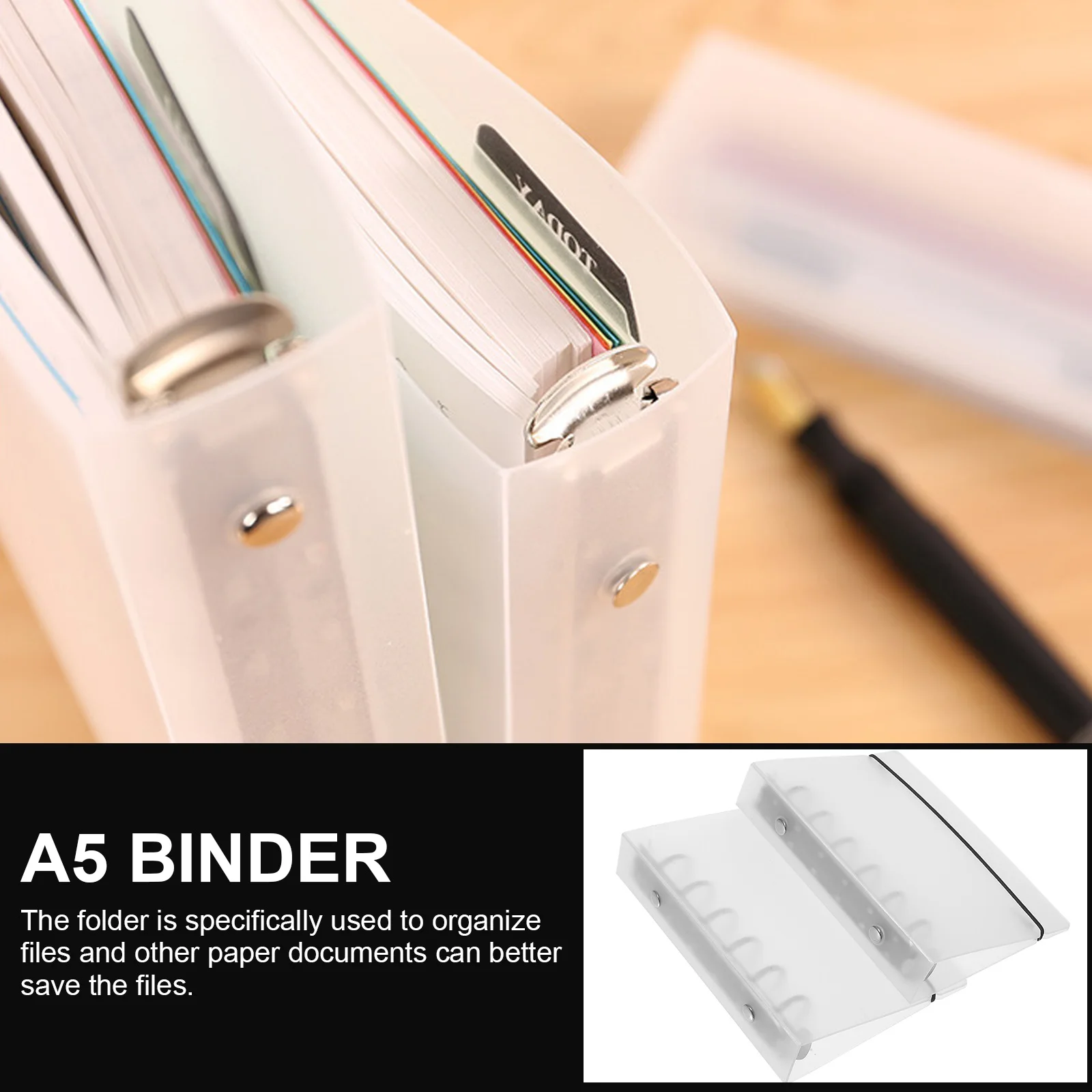 

2pcs Clear Kawaii Binder Metal PP Material Large Capacity File Organizer Portable Office Folder Document Holder for A5