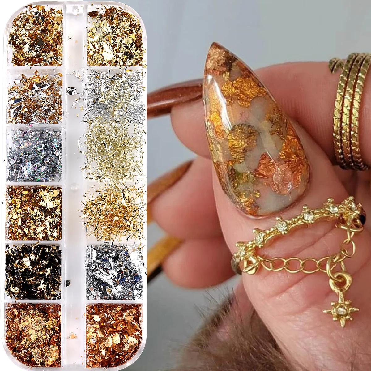 Foglia di alluminio Nail Art Paillettes Oro Argento Fiocchi Lamina irregolare Adesivo Filo Decor Fascino fai da te Paillettes Bonzer Sparkle Accessorio