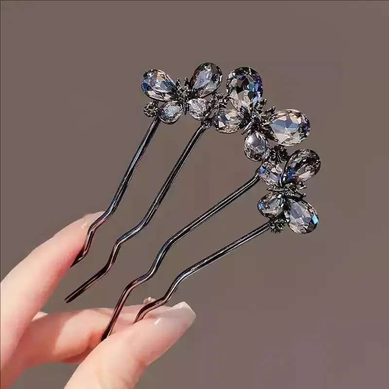 1 Stück Eleganter Perlenblumen-Haarkamm, französische Retro-Haarspange, U-förmige Haarnadel aus Legierung für Damen, Alltags-Haarschmuck〔CC55〕 – Detail 7