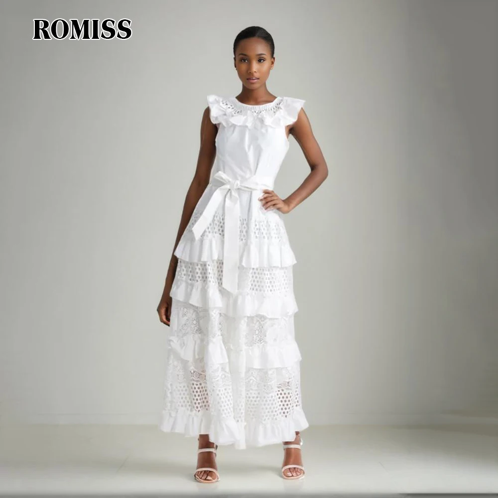 

ROMISS Hollow Out Minimalist Dresses For Women Slash Neck Sleeveless High Waist Spliced Bow Dress Female Fashion Clothing