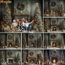 Mocsicka Christmas Living Room Backdrop Kids Photography Adult Child Cake Smash Photocall Fireplace Studio Xmas Trees Background