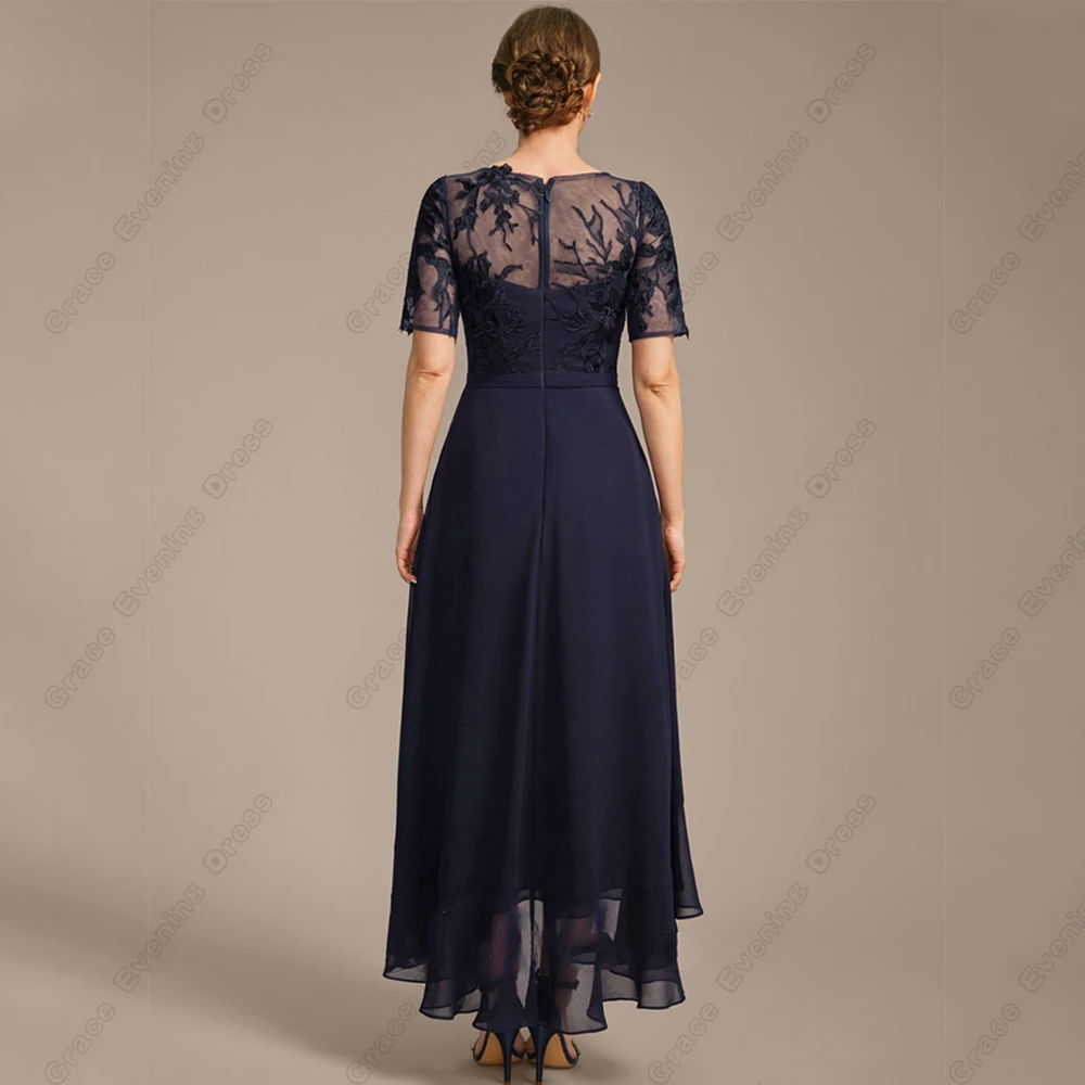 Scoop Mother of Bride Dresses with Lace 2024 Chiffon Half Sleeve Wedding Party Dresses for Women Tea Length Vestido De Novia