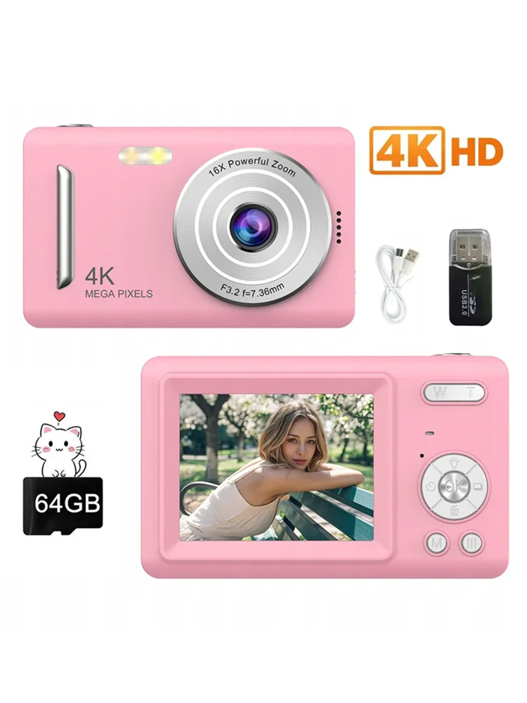 Aparat cyfrowy 4K z autofokusem, idealny do wideo, kamera HD 1080P, 44 MP, z 2,4-calowym wyświetlaczem LCD, 16-krotny zoom cyfrowy, kamera wideo do fotografii. — 2