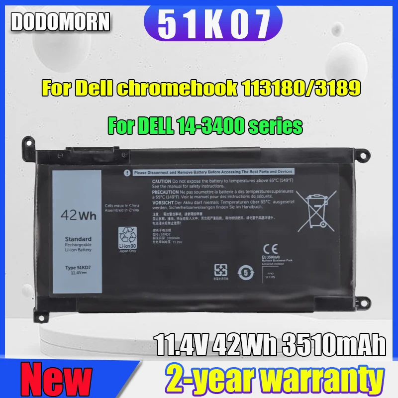 

DODOMORN 100% New 51KD7 High Quality Battery For DELL Chromebook 11 3180/3189 3482 3488 3580 3588 5379