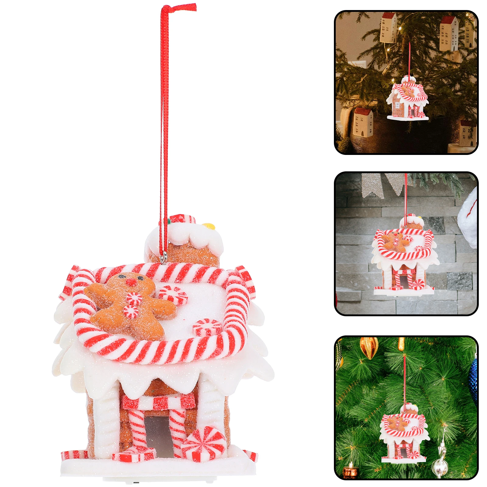 

Clay Glowing Gingerbread House Christmas Decoration Ornaments Clearance Hanging Artificial Tree Decorations Man