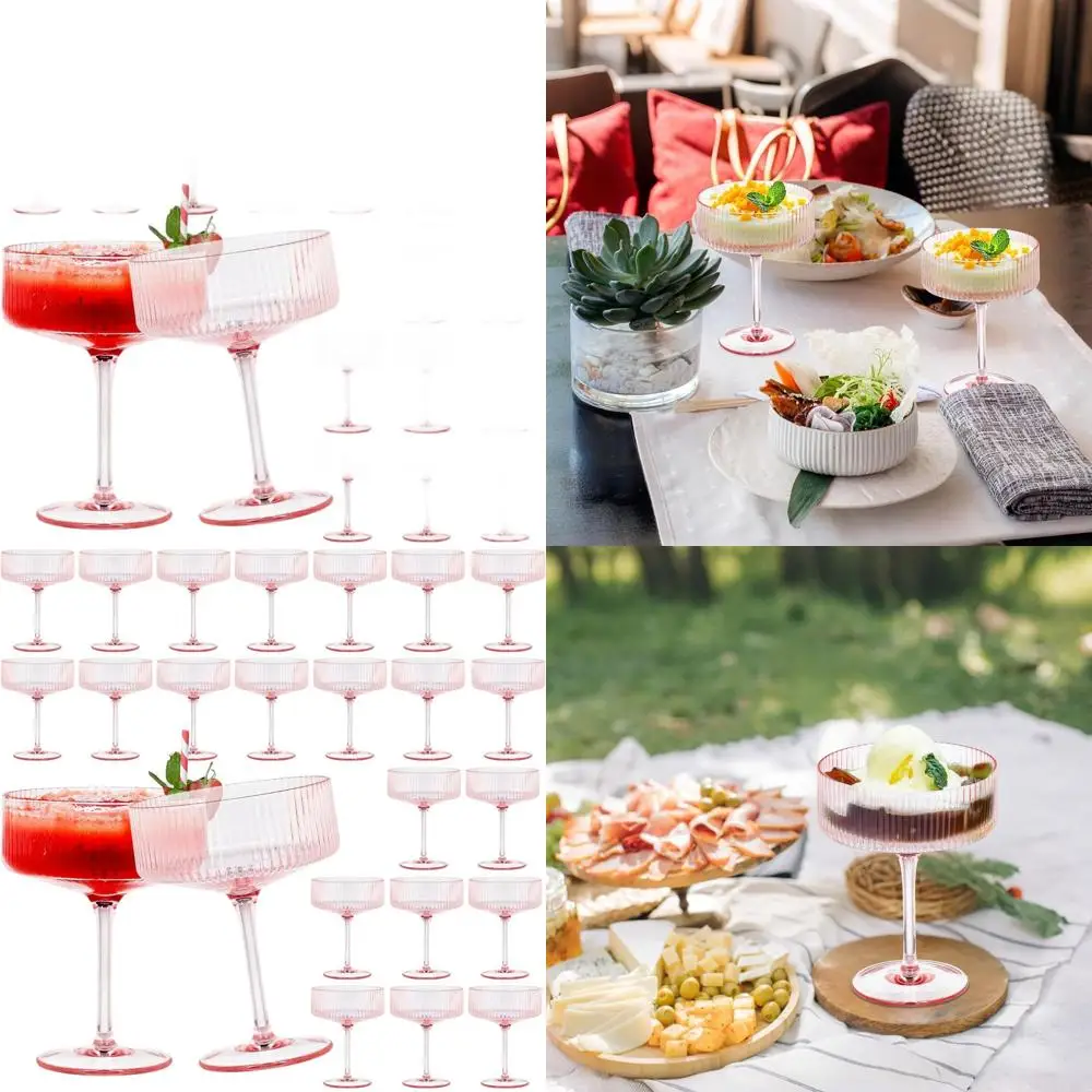 

Set of 24 Shatterproof Acrylic Martini Glasses, 10.5oz Ribbed Coupe Style, Ideal for Cocktails, Champagne, Margaritas, and Dispo