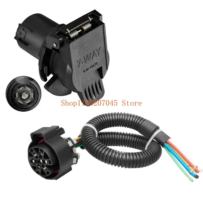 37cd Vehicle-Side 7-Way Socket with Color-Coded Stripped Wiring Leads, Replace USCAR