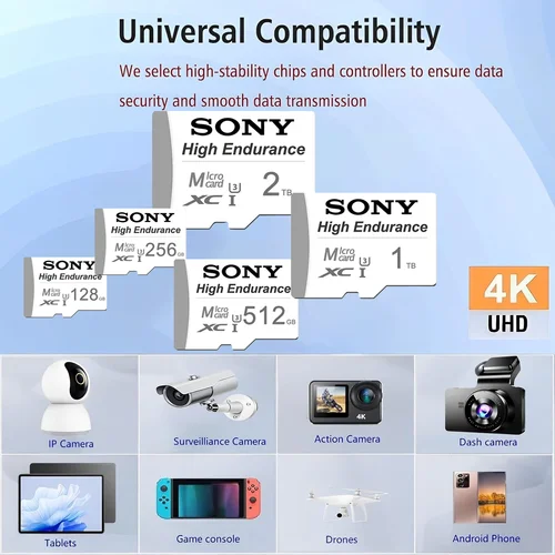 SONY Tarjeta SD TF de alta velocidad 64GB/128GB/512GB/1TB/2TB Mini tarjeta de memoria para teléfonos PC cámaras de vigilancia Drones