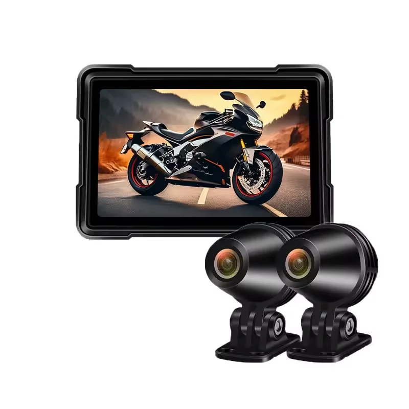 5 Inch Motorcycle Carplay/Android Auto With Front And Rear Dash Cam Support GPS Navigator , Dual BLE Channel