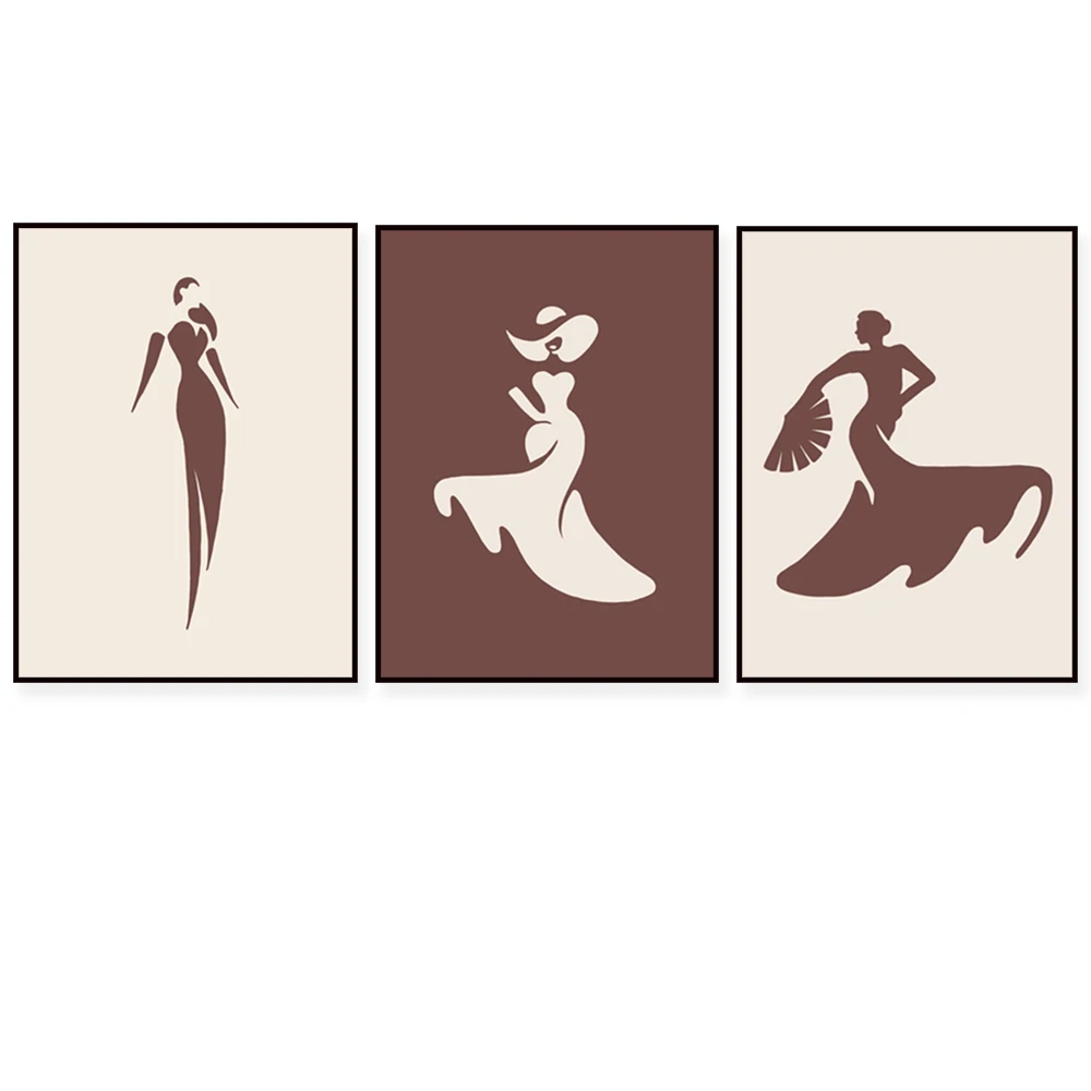 Female abstract wall art living room decoration, minimalist female prints, female body art, earth-colored bohemian posters