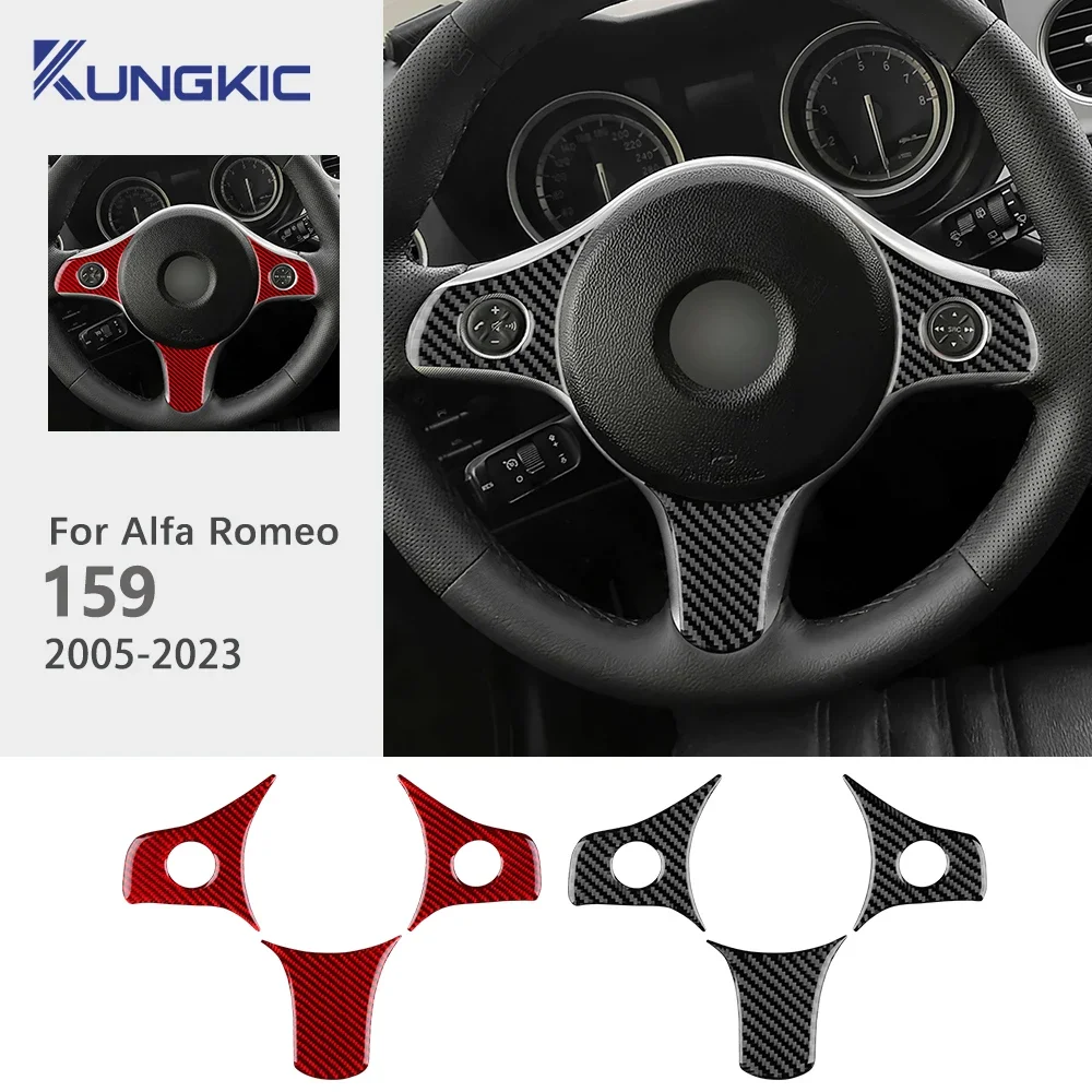 For Alfa Romeo 159 2005-2019 2020 2021 2022 2023 LHD RHD Real Soft Carbon Fiber Sticker Car Steering Wheel Button Frame Trim