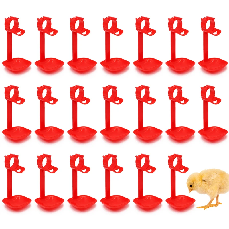 20 Pcs Chicken Hanging Cups, 25mm Water Pipe Diameter Drinking Cup, Poultry Quail Duck Animal Water Drinker Equipment Red