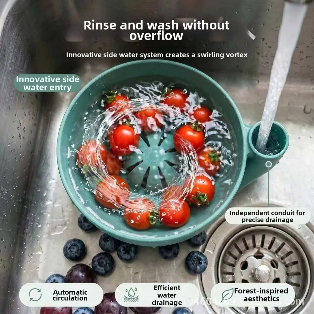 Self Spinning Berry Washing Bowl Swirling Design Central Flow Pedestal Vegetable Washer 3D Printed Craftsmanship Rapid Wash