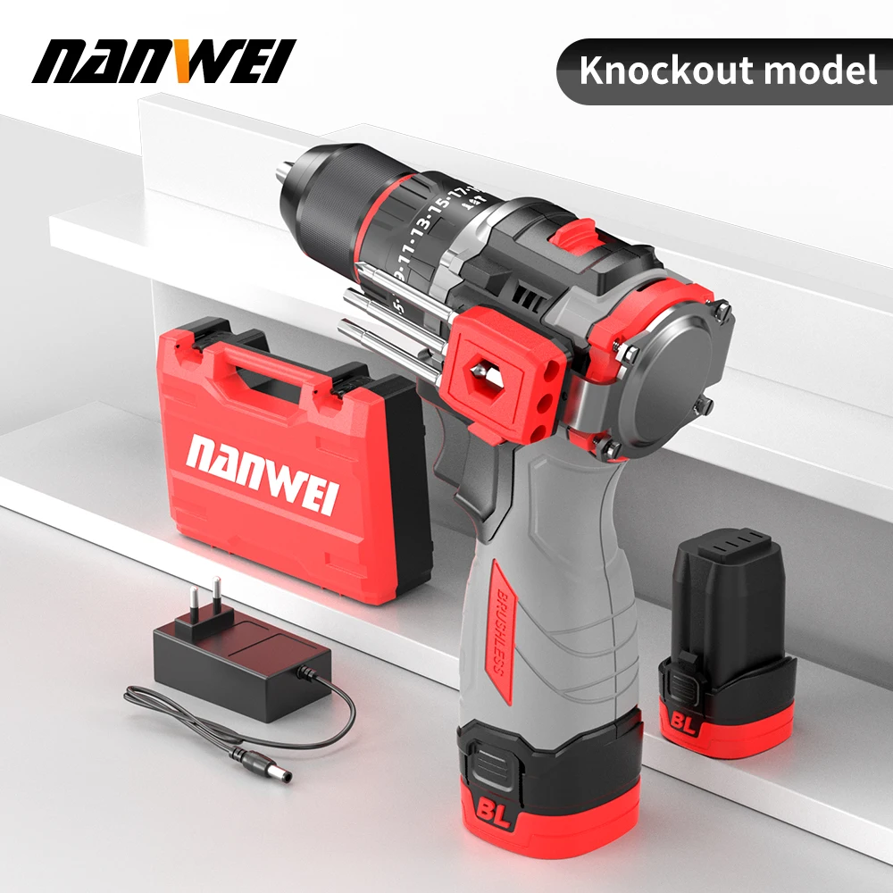 NANWEI 16.8V Brushless Knockout Impact Drill 45NM Home Use Electric Drill Metal Ratchet Collet