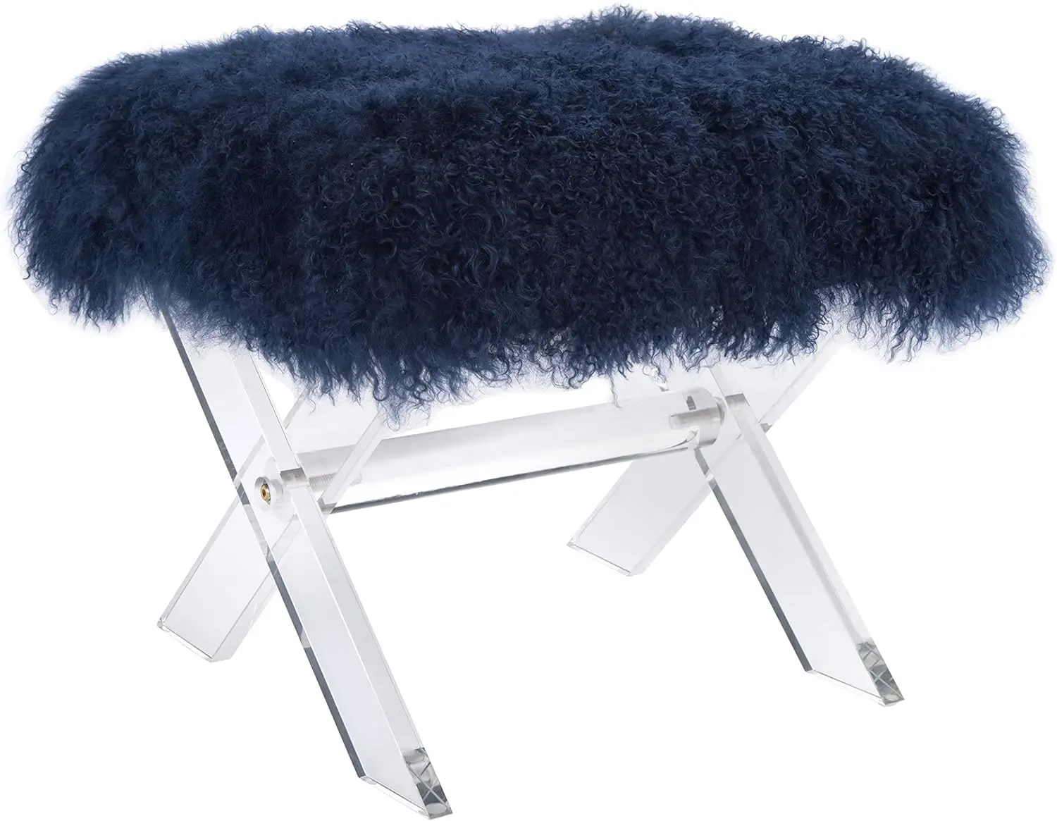 Home Collection Coraline Glam Navy Genuine Sheepskin Square Ottoman