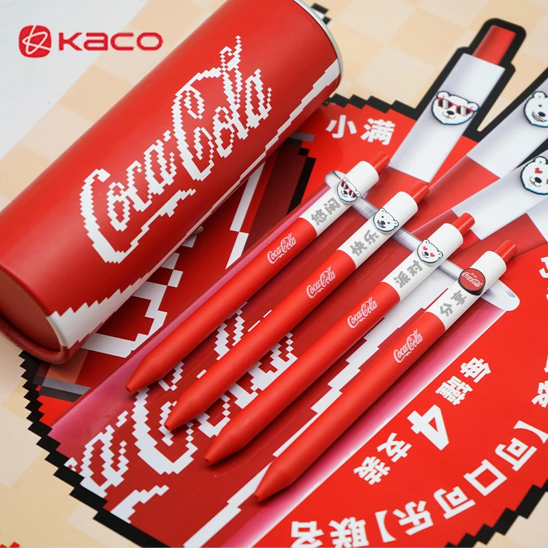 Kaco Kawaii كولا جل مجموعة أقلام 4 قطعة سهلة السحب يمكن تصميم لطيف الكتابة القرطاسية 0.5 مللي متر التجفيف السريع المزدوج حبة القلم تلميح المدرسة