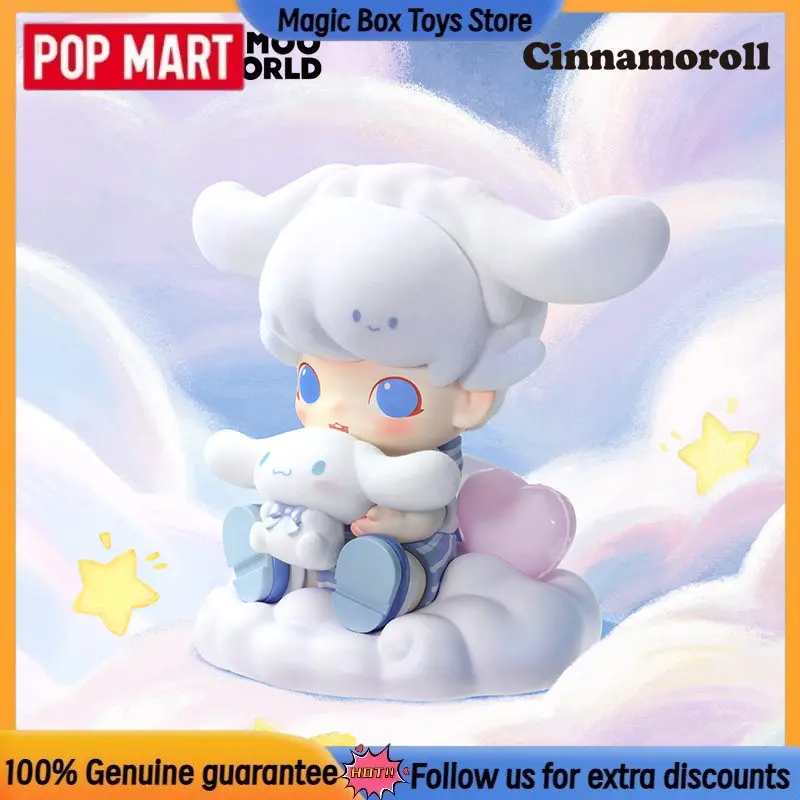 

Genuine POPMART Dimoo World × Cinnamoroll Pudding Dog Vinyl Figure Blind Card Collectible Desktop Decor Mystery Box Child Gift