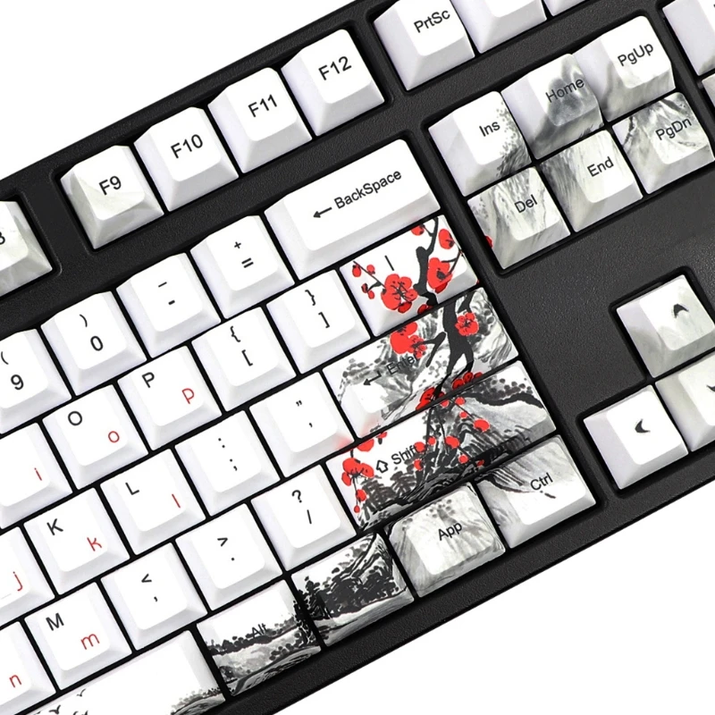 DN59 PBT Cherry Keycap 128 مفتاح صبغ التسامي أغطية المفاتيح للوحة المفاتيح الميكانيكية موضوع زهر البرقوق النباتي