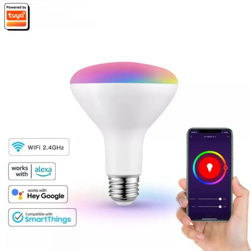 

Tuya WiFi Smart Led Bulb BR30 13W E26 100-240V RGB Light Smart Home Smart LIfe APP Control Works With Alexa Google Home