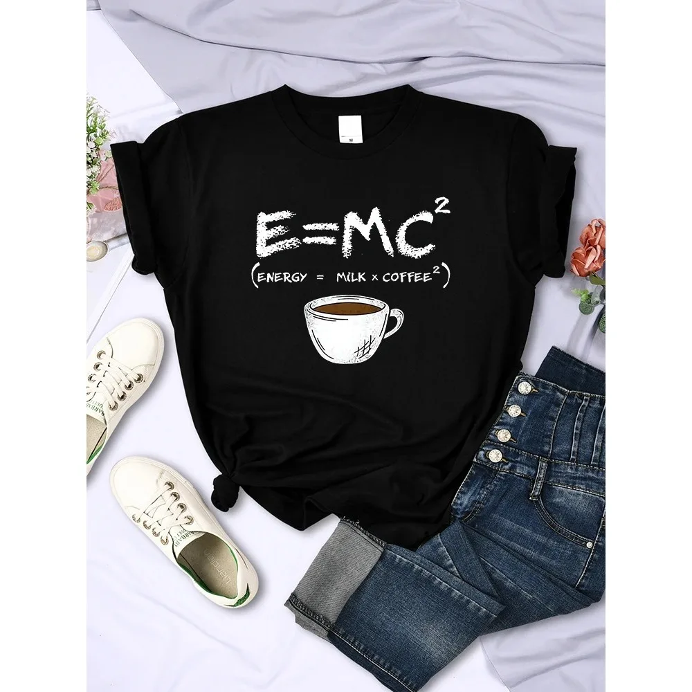 Plus-size Energy=milk+coffee Harajuku T Shirt Women Creativity Tee Clothes T-Shirts Loose Summer Tshirt Oversized Breathable