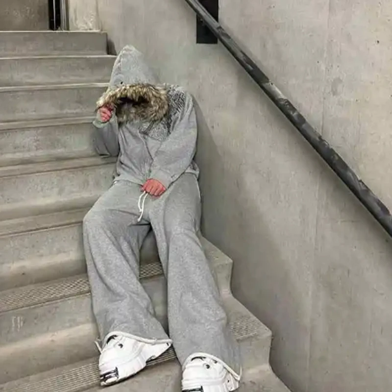 Ropa de calle holgada informal con capucha para mujer Y2k Harajuku, chaqueta estampada de manga larga, sudaderas con capucha de calle de piel Faxu, estilo estético 2025