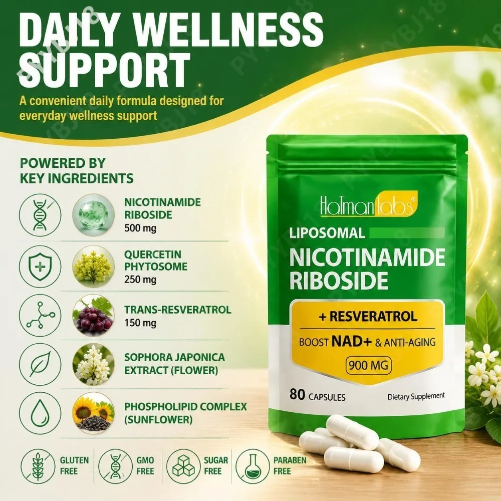 Holman Labs Liposomal Nicotinamide Riboside Capsules with Trans-Resveratrol & Quercetin Phytosome NAD+ Cellular Support 80 Count