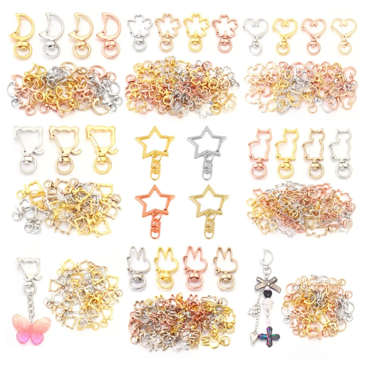 10 Teile/paket Karabiner Haken Stern Blüte Herz Katze Mond Schlüsselbund Hummer für Charms Schlüssel Ring Verschluss Schmuck Machen Zubehör