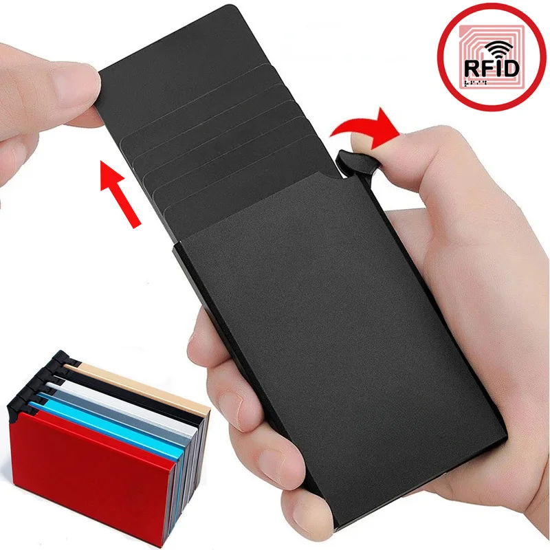 

2025 New Slim Pop-Up Card Holder RFID Protection Aluminum Men Women Wallet Unisex ID Credit Case Trendy Travel Cardholder Purse