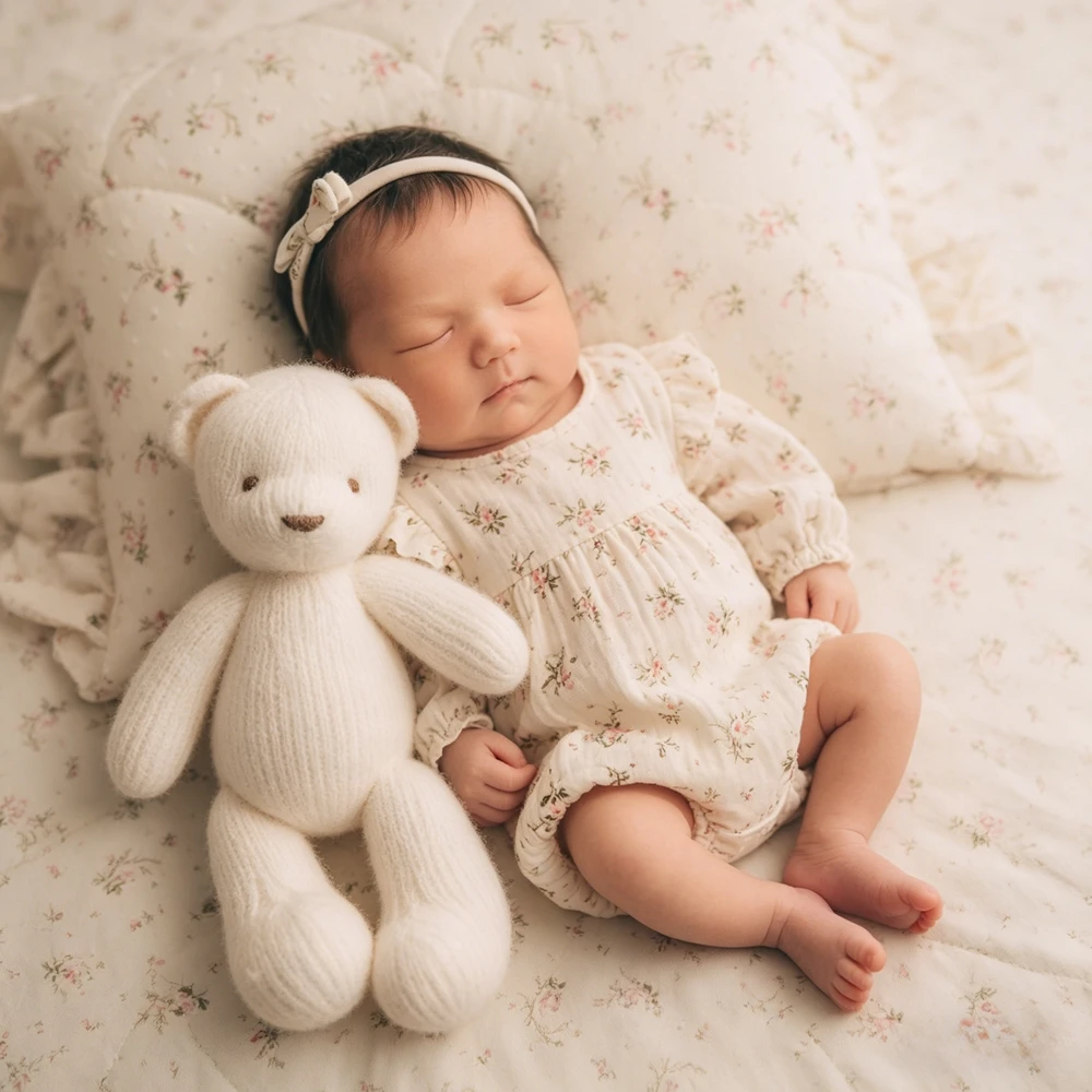 Boho Floral Newborn Photography Props Long Sleeve Bodysuit Rustic Infant Photoshoot Outfit Studio Shabby Chic Baby Clothes