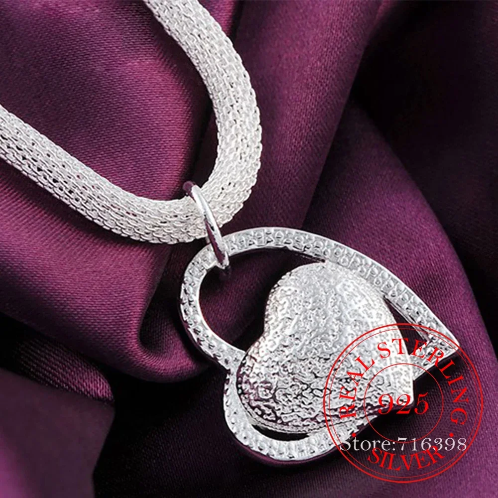 

925 Sterling Silver 18 Inch Double Heart Pendant AAA Zircon Necklace For Women Fashion Wedding Charm Jewelry