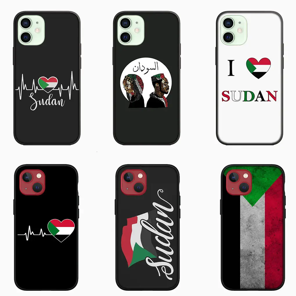 Sudan Flag Map Cover Phone Case for Apple iPhone 16 15 14 13 12 11 Pro Max 6 6S Plus + SE 14+ 16+ Soft Casing