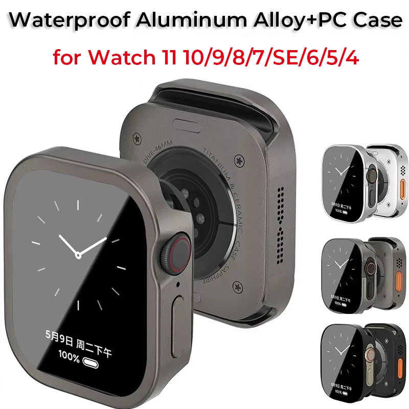 

Водонепроницаемый чехол из алюминиевого сплава с полным покрытием для Apple Watch Ultra 3 49 мм, 46 мм, 45 мм, 44 мм, 42 мм, Iwatch Series 11, 10, 9, 8, 7, 6, SE