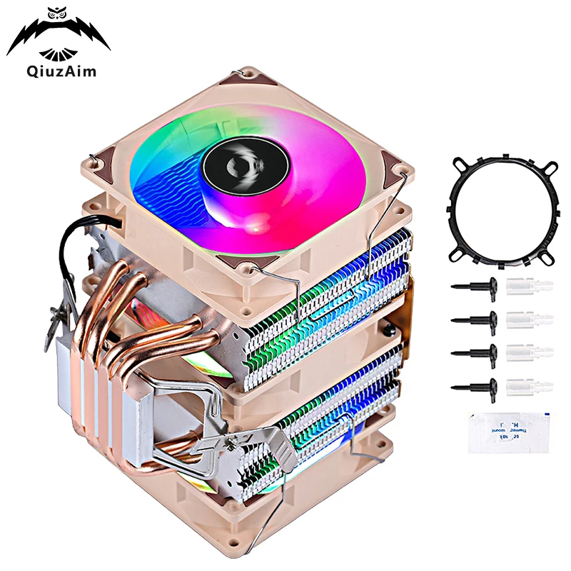 

QiuzAim PC Case CPU FAN Air-cooled Cooler Fan 4 Heat Pipe Twin Towers Processor Installing LGA1200 1700 115x 1366 AMD AM3 AM4