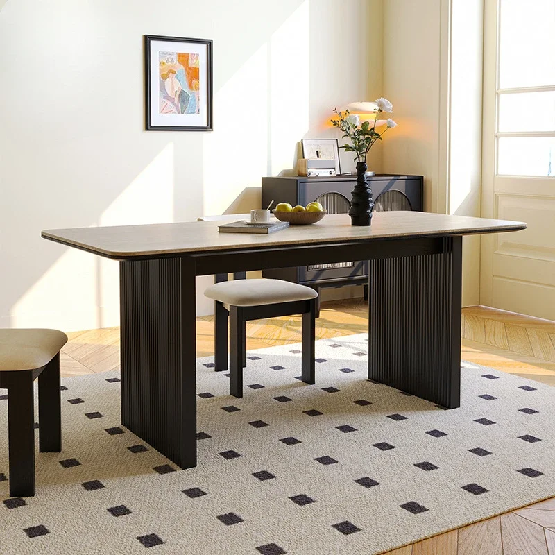 French Vintage Rock Plate Dining Table Italian Minimalist Solid Wood Designer Dining Table Simple Home Furniture Esstisch FYDT image 2