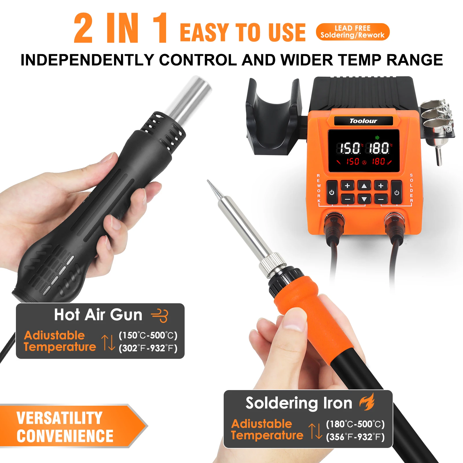 NEWACALOX 2 IN 1 Digital Soldering Station Hot Air Gun Rework Station Electric Soldering Iron for Phone PCB IC SMD Welding Set ﻿
