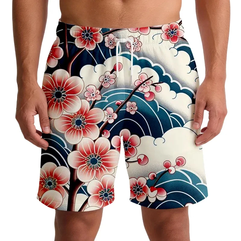 

2026 Summer Fashio New Men's Limited Edition Retro Crane Pattern Art 3D Printed Sports Shorts Casual Street Wear Loose Shorts