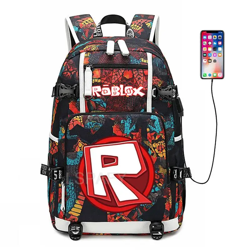 Hot ROBLOX Travel Backpack Teenagers USB Backpack Rucksack Harajuku Canvas School Bag Bagpack Schoolbag Bookbag